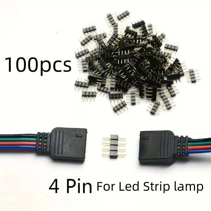 100Pcs 4Pin Black/ RGB/5Pin RGBW Needle Male Plug Double LED Connector Adapter No welding solder For Led Strip lamp