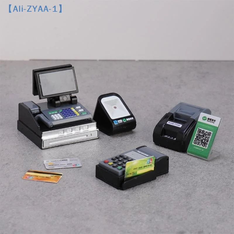 【ZYAA-1】1 Set Plastic Collectible Fashion Figurines Mini Supermarket Cash Register & POS Machine Kit Home Indoor Decor