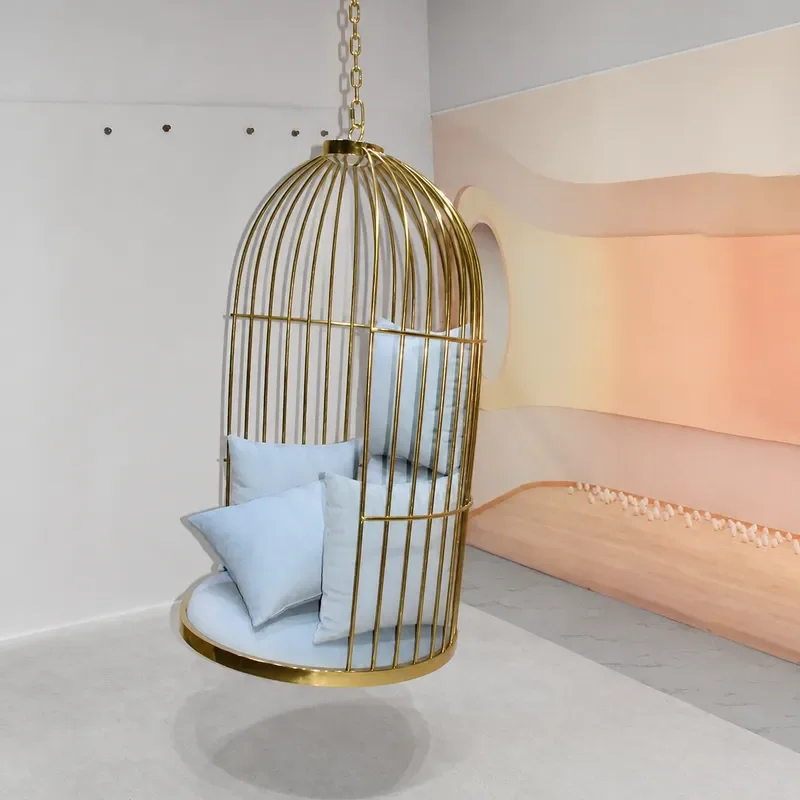 Indoor Hanging Basket Chair Stainless Steel Swing Rocking Chair Single Birdcage Sofa Seat for Home Garden Relaxation