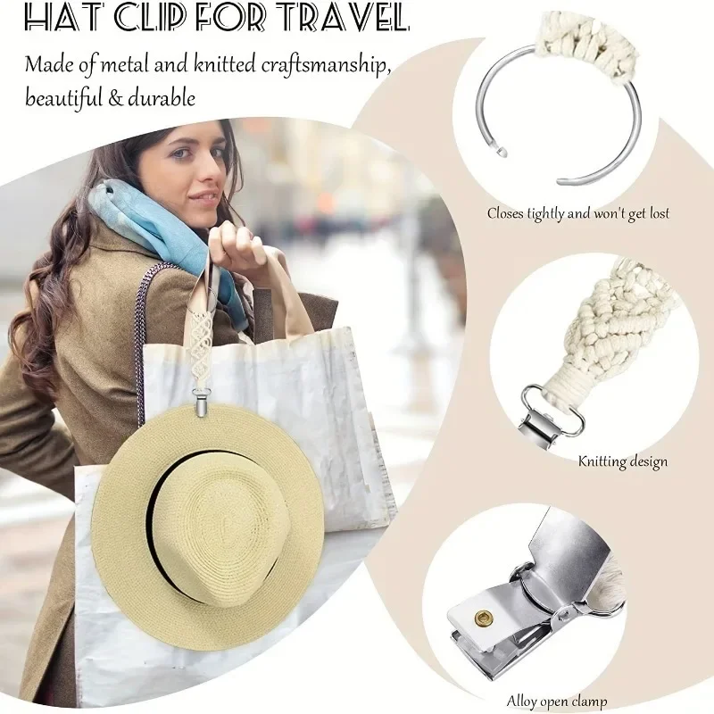 Outdoor travel straw hat clip Duck Clip Bohemian Knit Travel Straw Hat Clip Outdoor Hanging Bag Hanger Hook Travelling Accessori