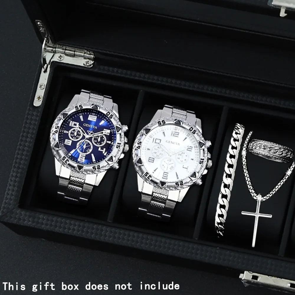 

Blue light glass men's business watch, steel strap quartz watch, multifunctional digital scale three eye watch