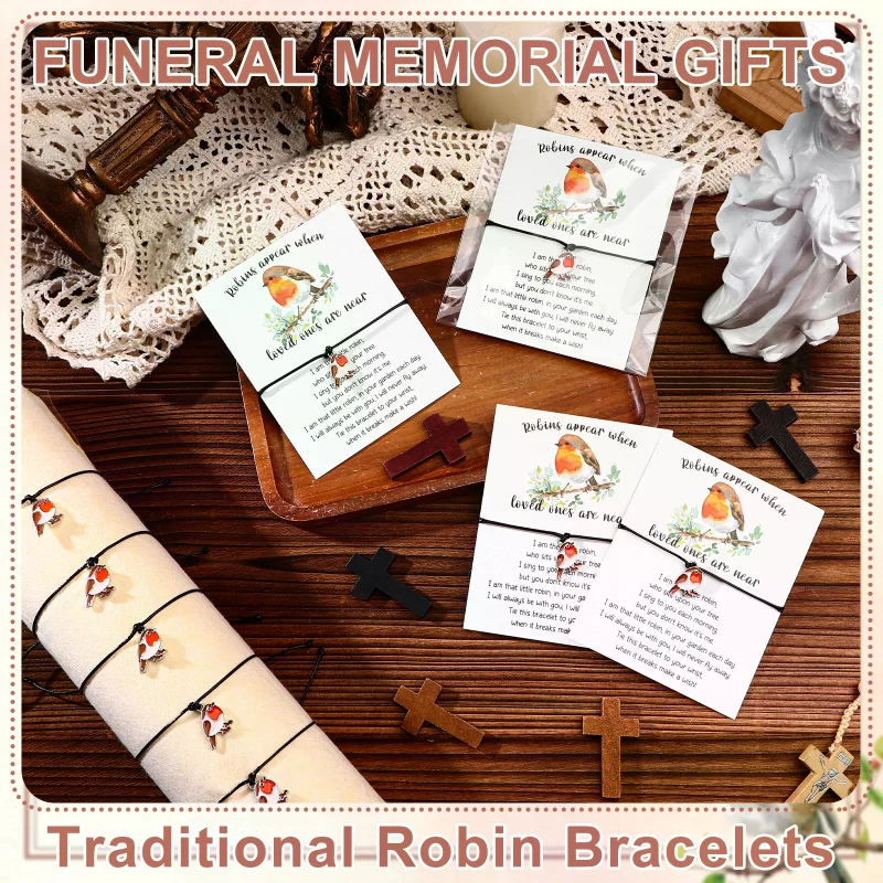 12 Sets Robin Bracelet Robins Appear Wish Bracelet Robins Appear When Loved Ones Are Near Bracele-t with Memorial Poem Cards