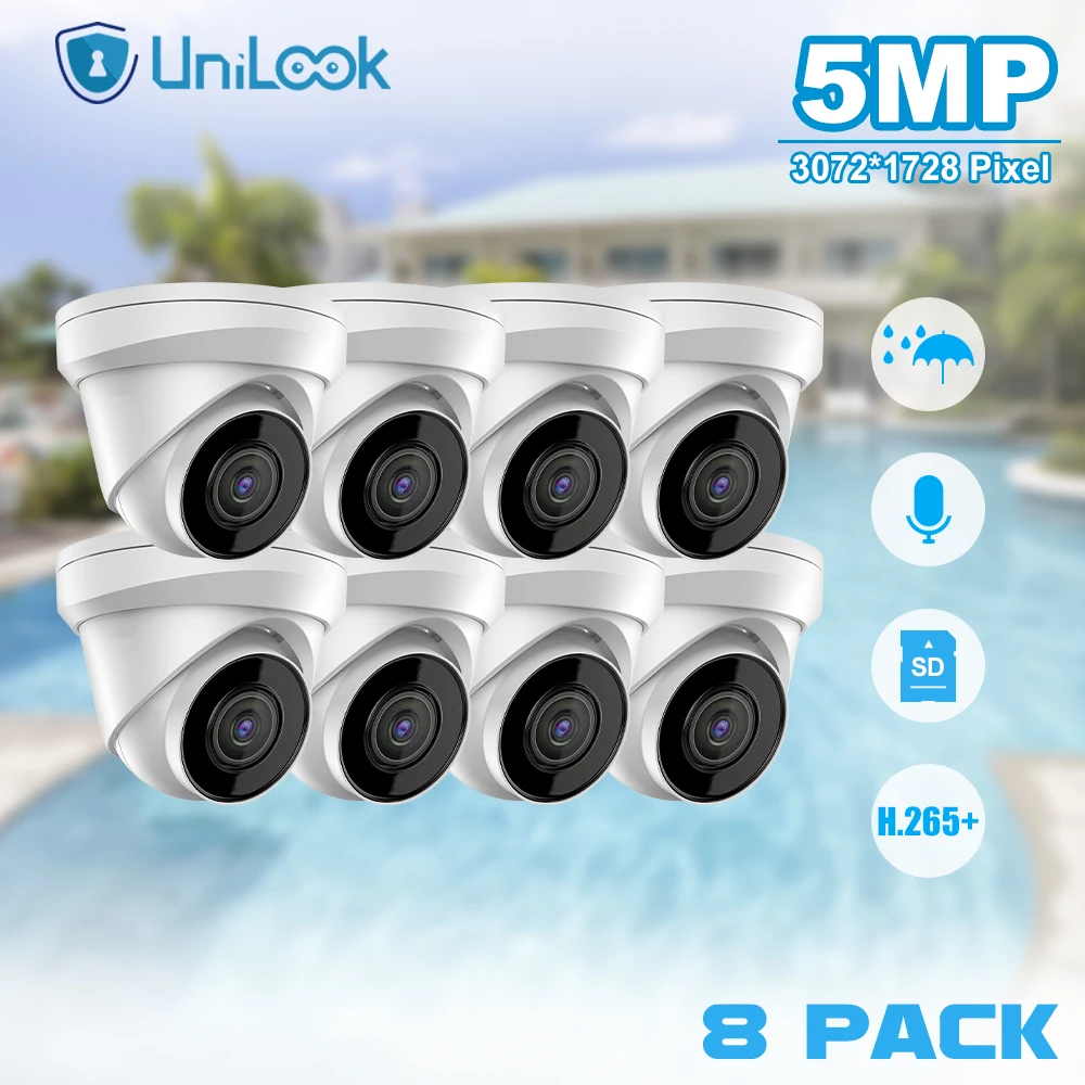 UniLook 8MP Turret POE IP Outdoor Camera with SD Card Slot Built-in Microphone IP67 Waterproof Security CCTV Camera H.265 P2P