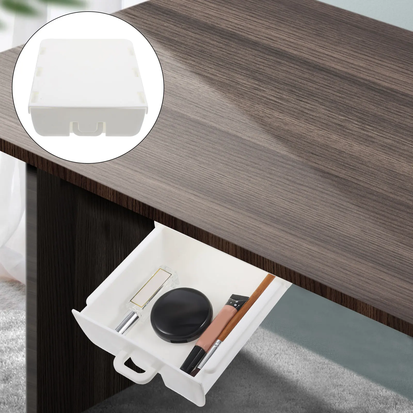 

Large Capacity Under Desk Drawer Hidden Storage Organizer For Office Dormitory Desk Stationery Cosmetics Jewelry Durable Plastic