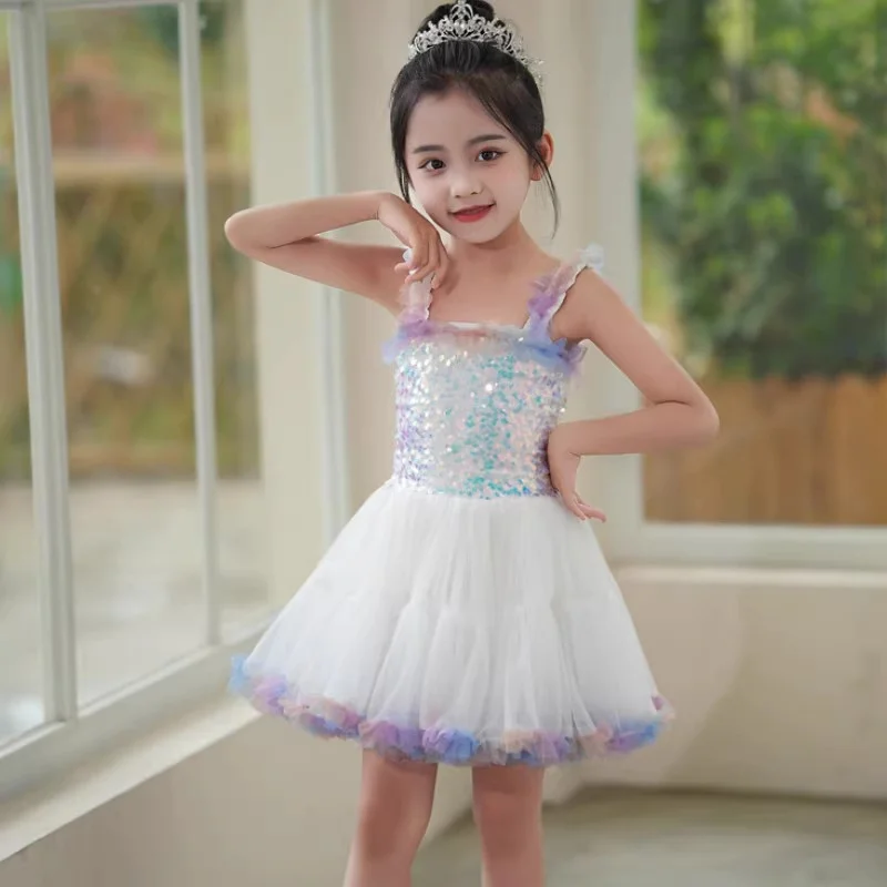 

Modern Sequin Dance Costume Girls Lyrical Contemporary Freestyle christmas Dance Dress Girls Children Kids