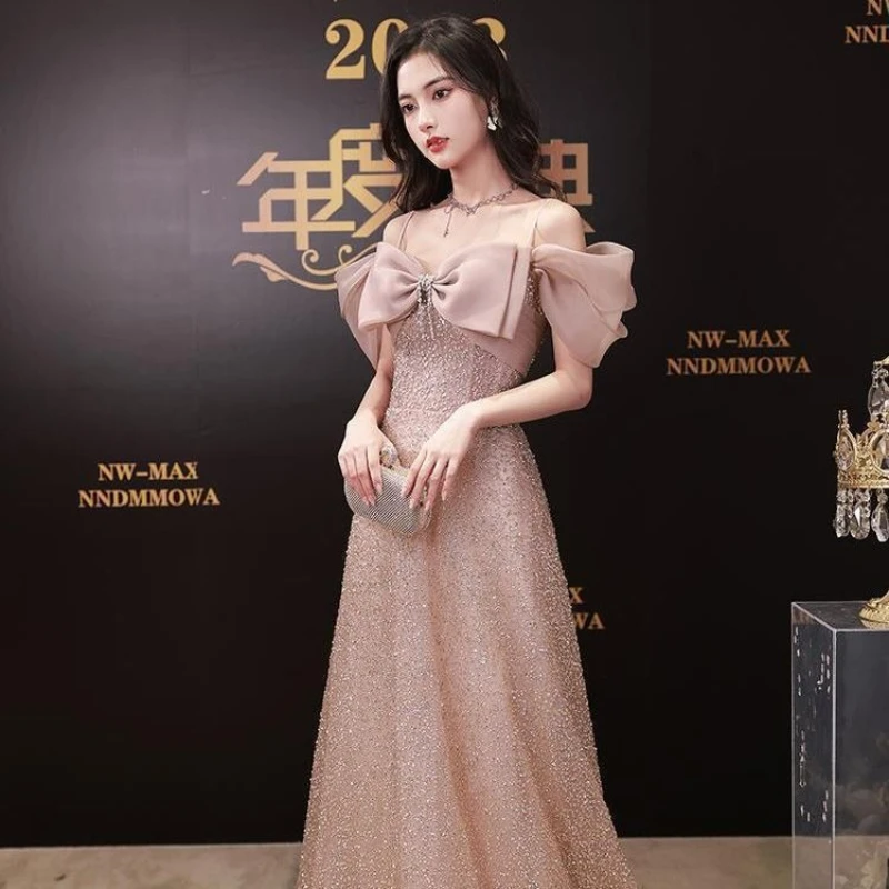 

Вечернее платье по индивидуальному заказу с розовыми бусинами и открытыми плечами на шнуровке трапециевидной формы длиной до пола, большие размеры, женское вечернее вечернее платье