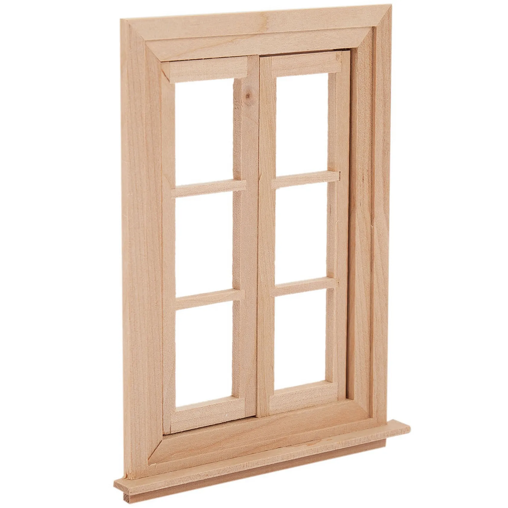 X18A-2X 1:12 Casa delle bambole in miniatura Doppia finestra Cornice in legno a 6 pannelli e piastra di vetro Casa Fai da te Accessori per doppia finestra