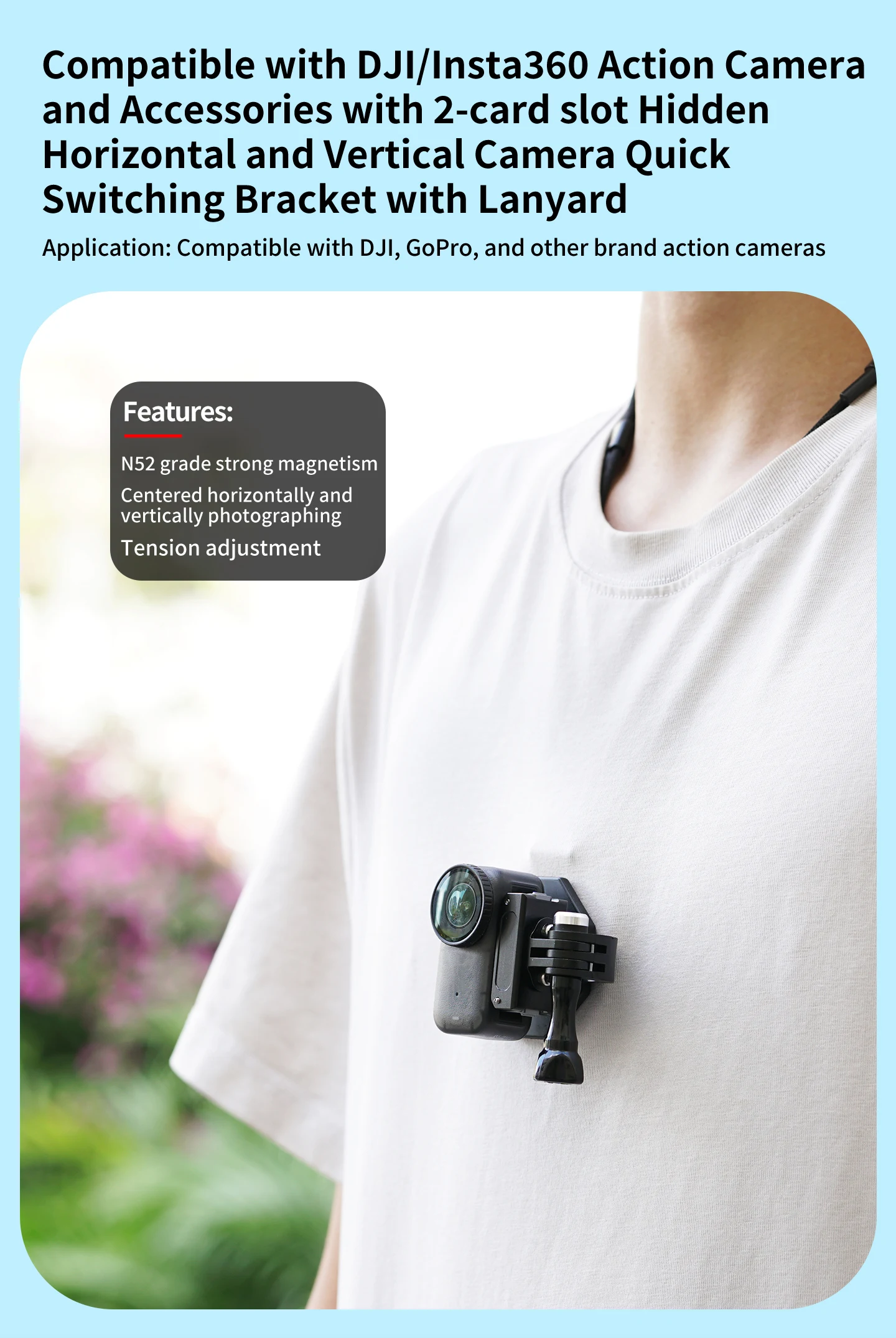 Action Kamera Magnetische Hals Brust Halterung Für GoPro Hero 13 12 11 Schwarz DJI Osmo 360 Action 6 Insta360 X5 Go Ultra Kamera Hängen – Detail 9