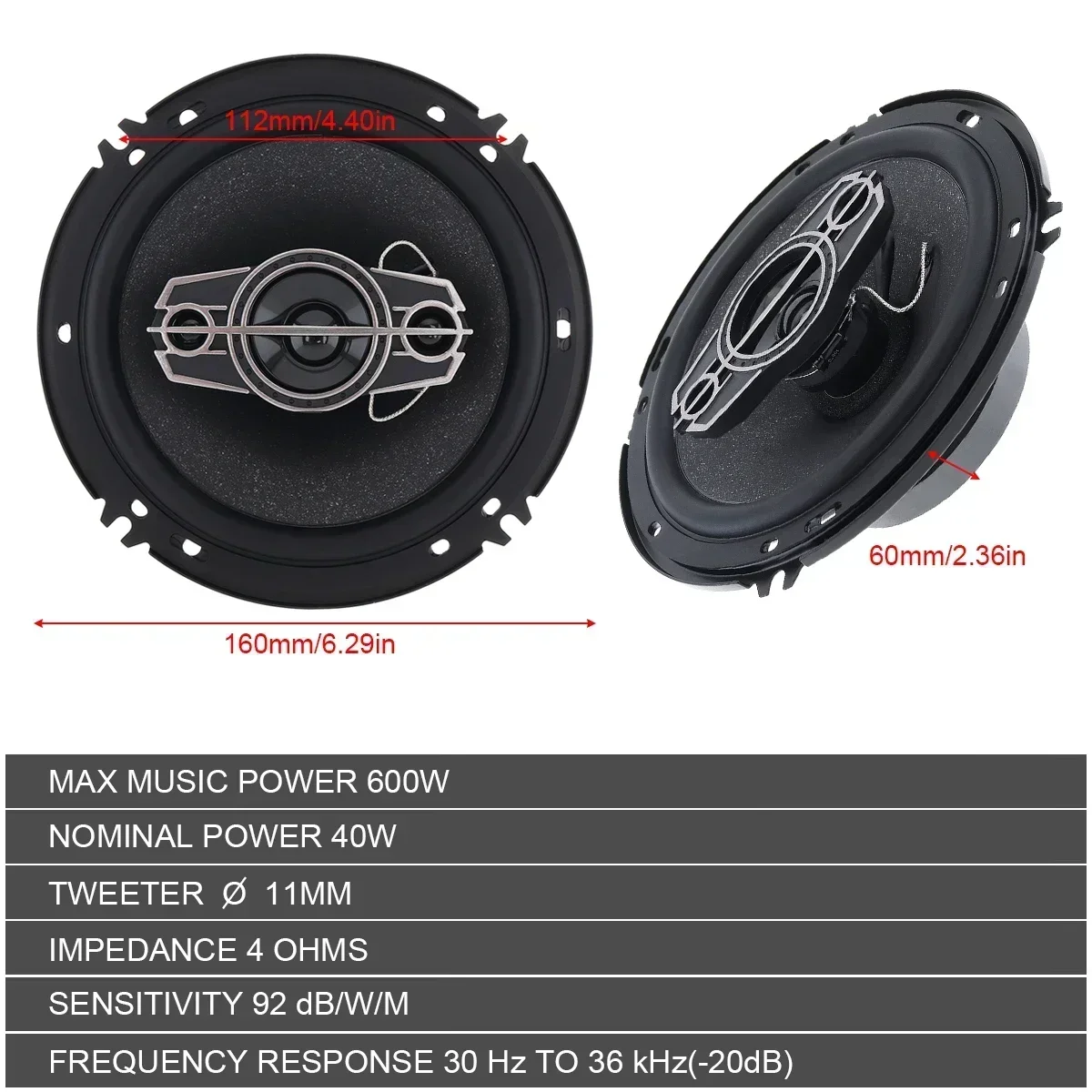 1 Pair 6" Car Speaker 12V 600 w Universal Car Coaxial Auto Car Music Stereo Hifi Speakers Full Range Frequency Easy Installation