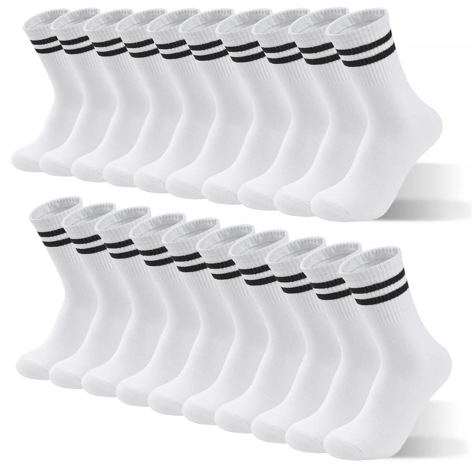 

5 Pairs Men Women Striped Trim Crew Socks White Soft Breathable Comfortable Casual Sports Mid Calf Socks Fashion Style