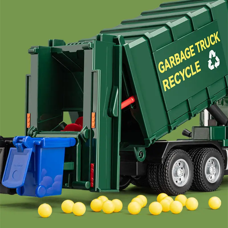 1/32 Pneumatic Control Garbage Truck Car Model Diecasts Metal City Garbage Sorting Sanitation Vehicles Car Model Kids Toys Gifts