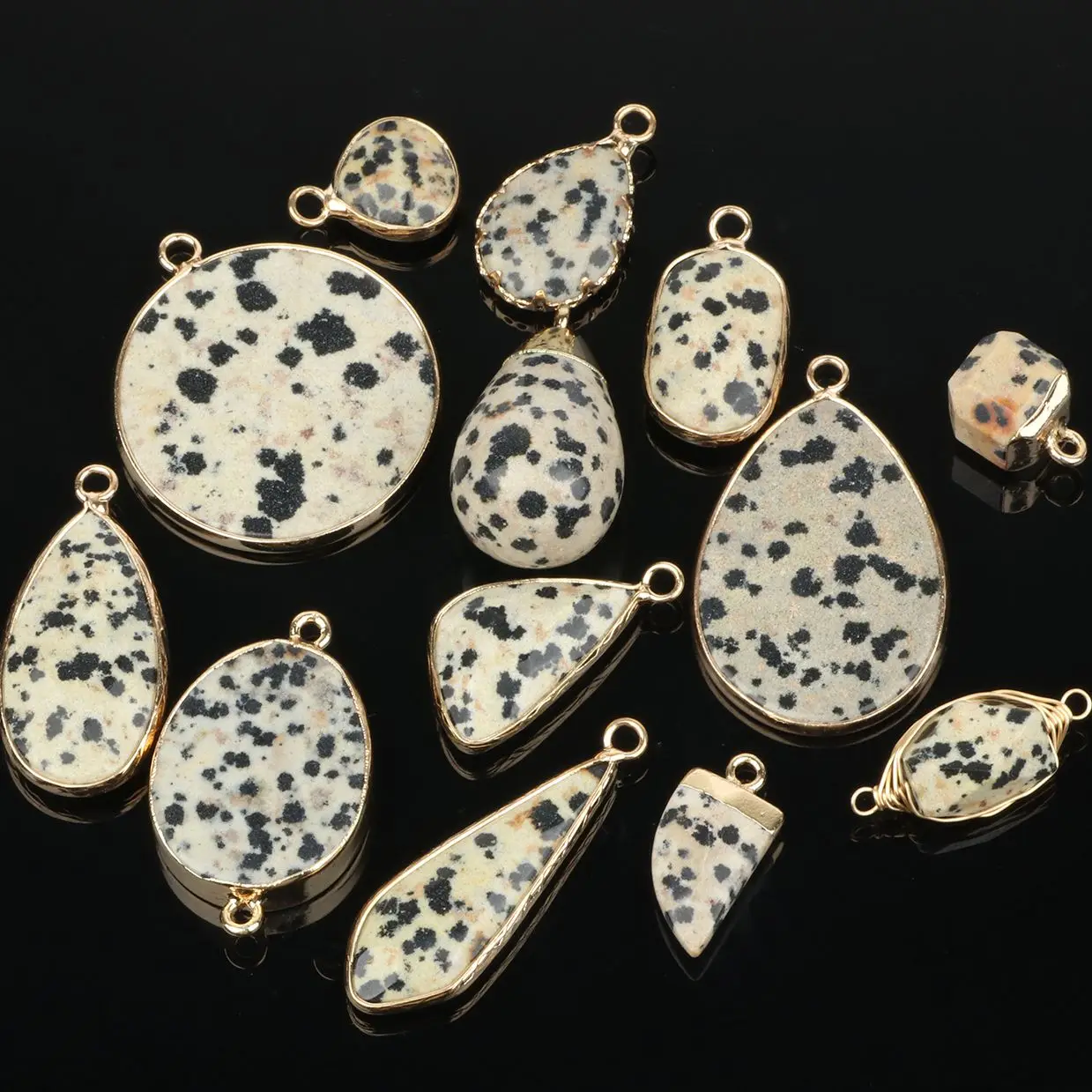 1pcs Natural Stone Dalmatians Jasper Charms Pendants Connectors for Jewelry Making Diy Earrings Necklaces Bracelets Accessories