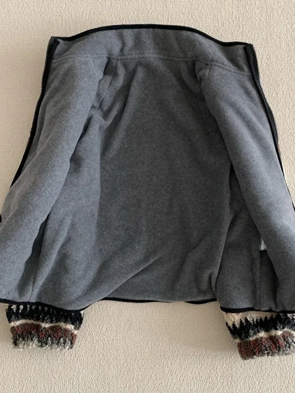 

Korean Retro Pattern Thiened Fce Warm Lamb Fur Jaet Women's Winter New Sle Versatile Cotton Coat Cotton Suit