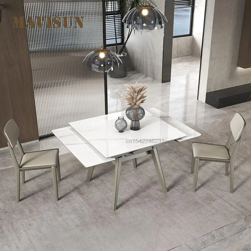 

Slate Telescopic Dining Table Solid Wood Folding Square Home Small Apartment Imported Oak Rectangular Stretch Table Furniture