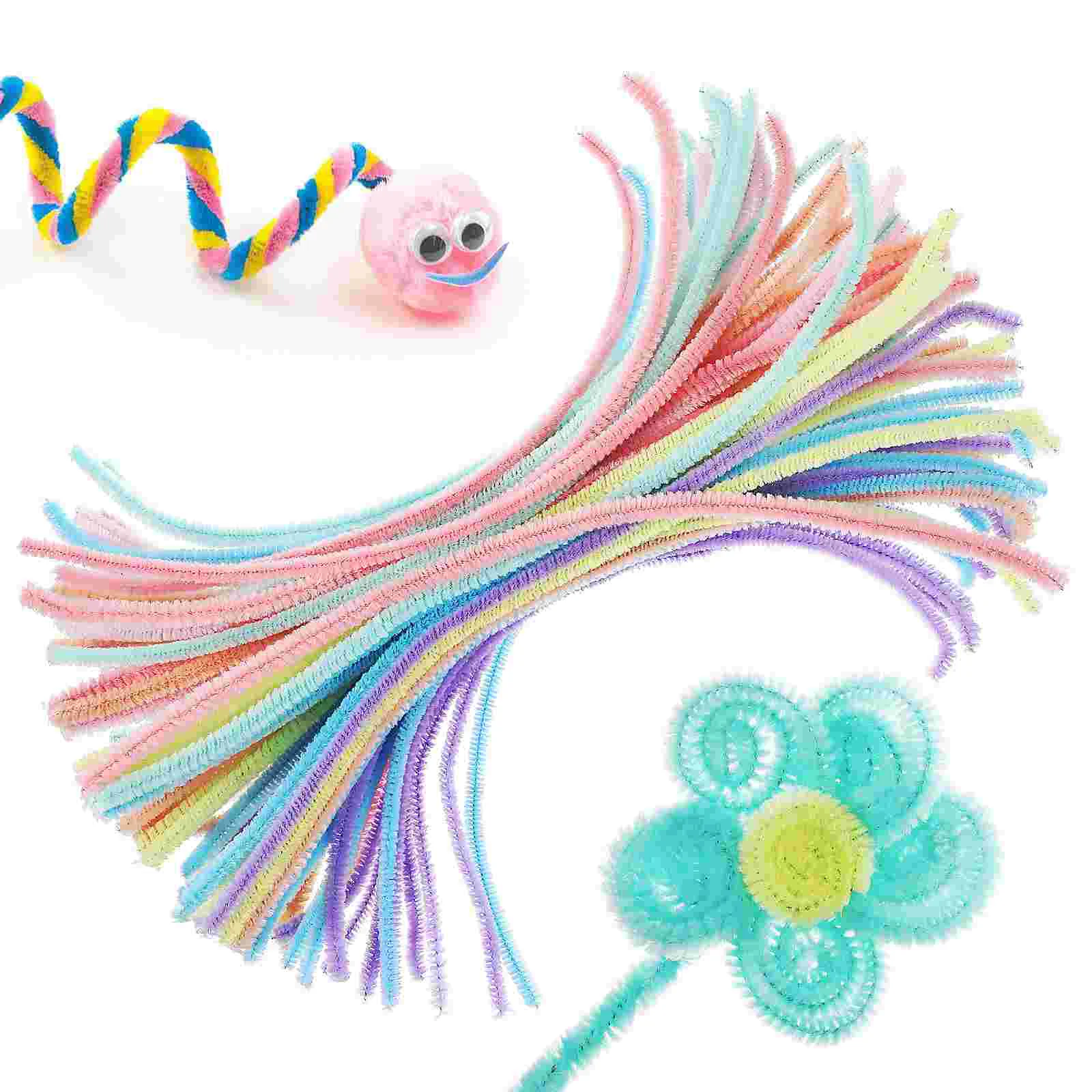 100 Pcs Toy Cleaner Macaron Colored Twist Bar Crafting Toys Fuzzy Wires Twisted Sticks For Crafts Bendable Chenille Stems Rods