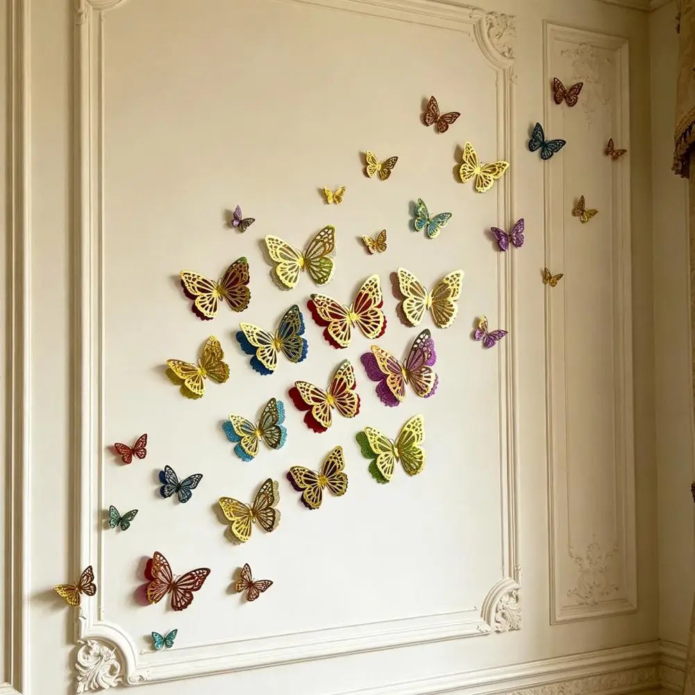 Waterproof Wall Decal 6pcs Waterproof Butterfly Wall Stickers Double Layer Pvc Decals 3d Self Adhesive Diy Home Decor for Room