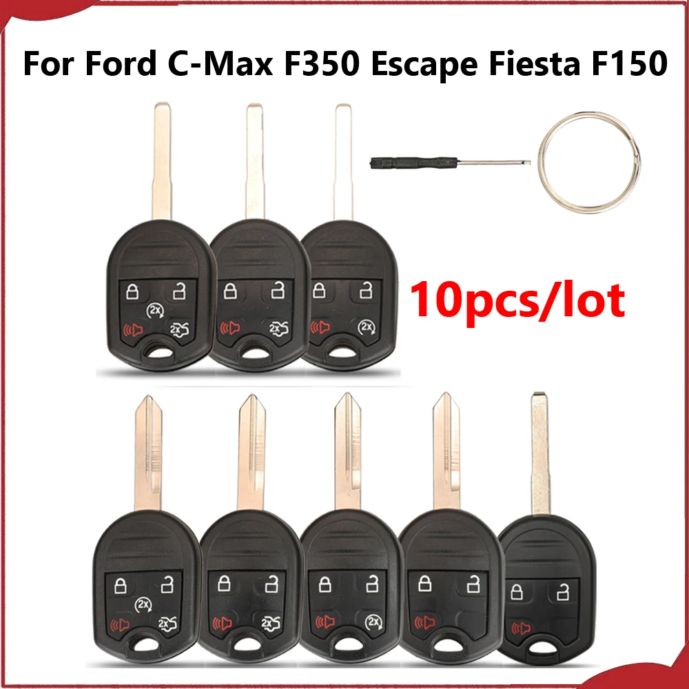 Jingyuqin New 10pcs 3/4/5 BTN Remote Key Shell For Ford C-Max F350 Escape Fiesta F150 Mustang Fit Mazda Uncut HU101 FO38 Blade