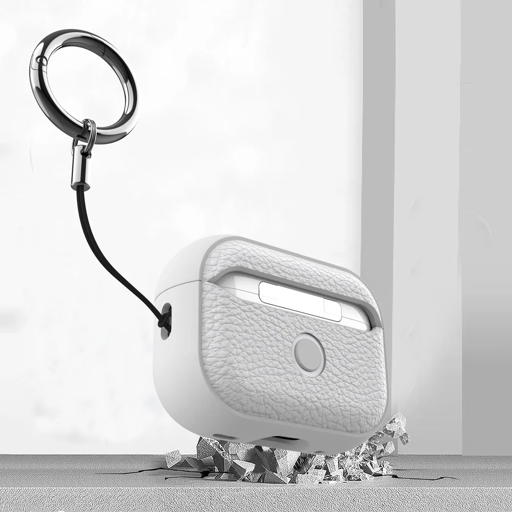Custodia per auricolari in pelle PU a grana di litchi per Airpods Pro3 Pro 2 Airpod 4 1 2 3 Scatola di ricarica per auricolari Custodia morbida antiurto Portachiavi