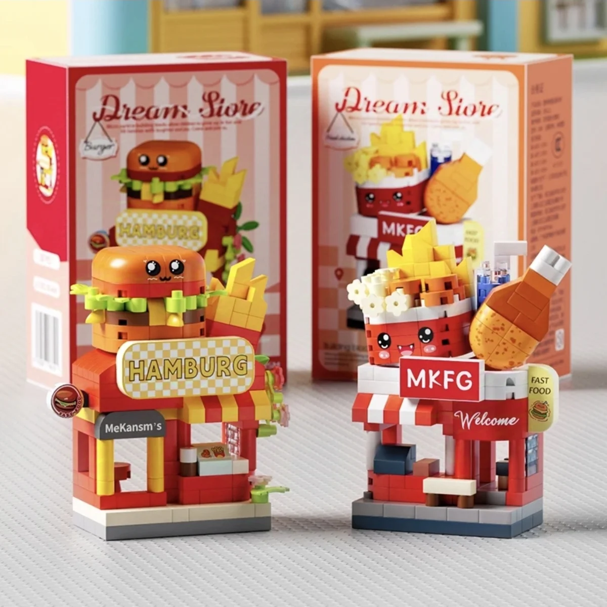 Restaurant Dessert Koffie Fruit Bloemenwinkel Snack Street View Cake Voedsel Huis Bouwstenen Kits Meisjes Bakstenen Model Kinderen Speelgoed