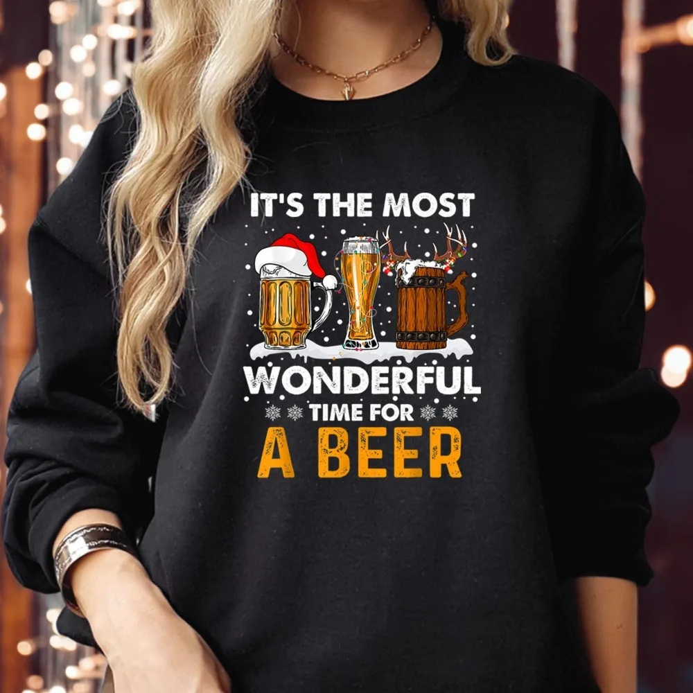 

Wonderful Time for A Beer Рождественский свитшот Забавные рождественские топы унисекс для любителей пива Рождественский подарок пуловер для мужчин и женщин одежда