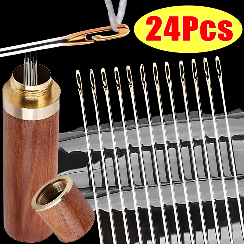 

12/24pcs Blind Needle Elderly Needle-Side Hole Hand Household Sewing Stainless Steel Needless Threading Clothes Sewing Tools