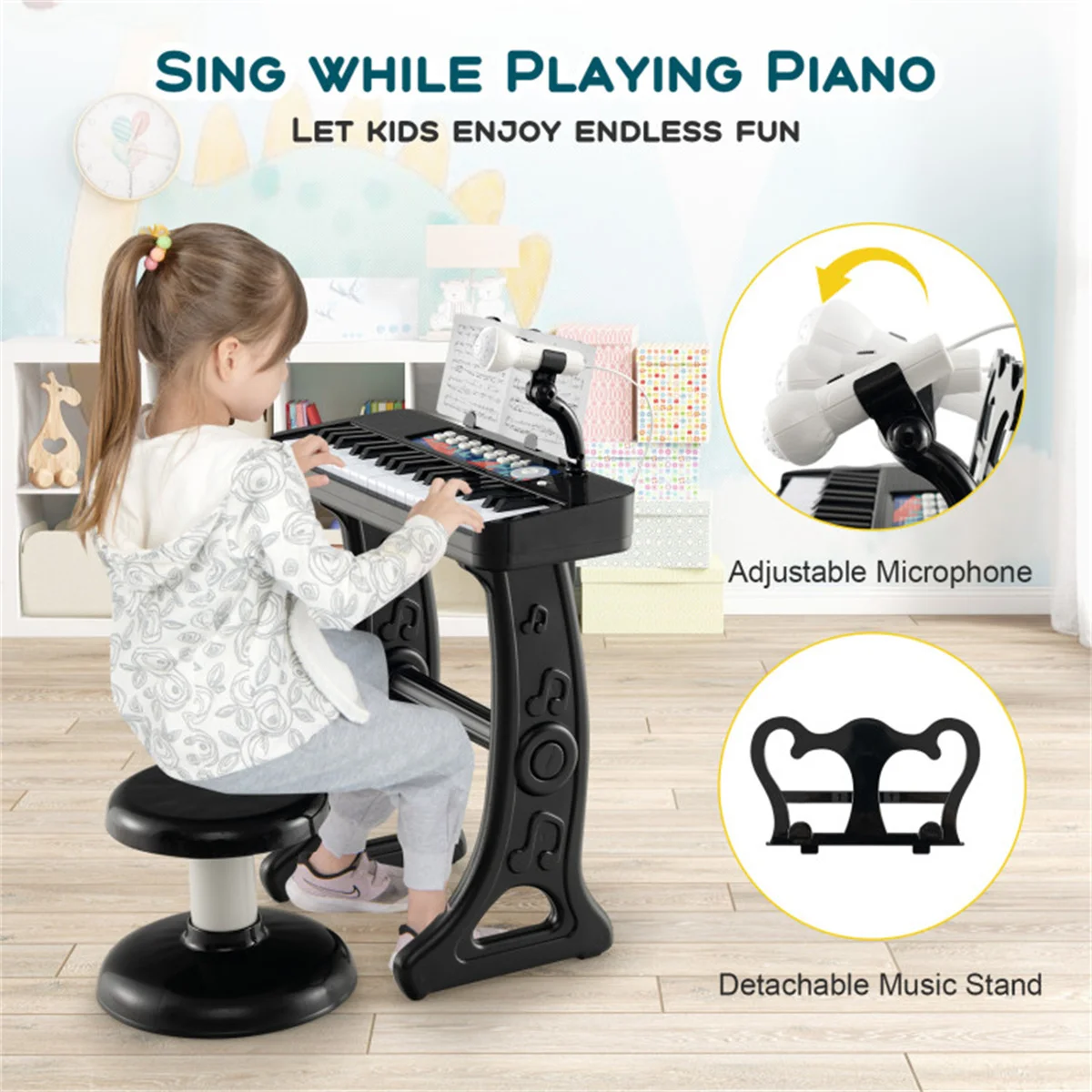 Kids Piano, Keyboard 37-Key Kids Toy Keyboard Piano with Microphone