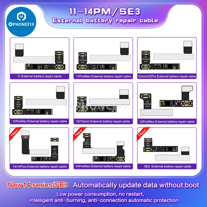 i2C BR-11 13 Battery Data Corrector Battery Repair Flex cable 100% Fix Non-Genuine Battery Warning Error for iPhone 11-14Pro max