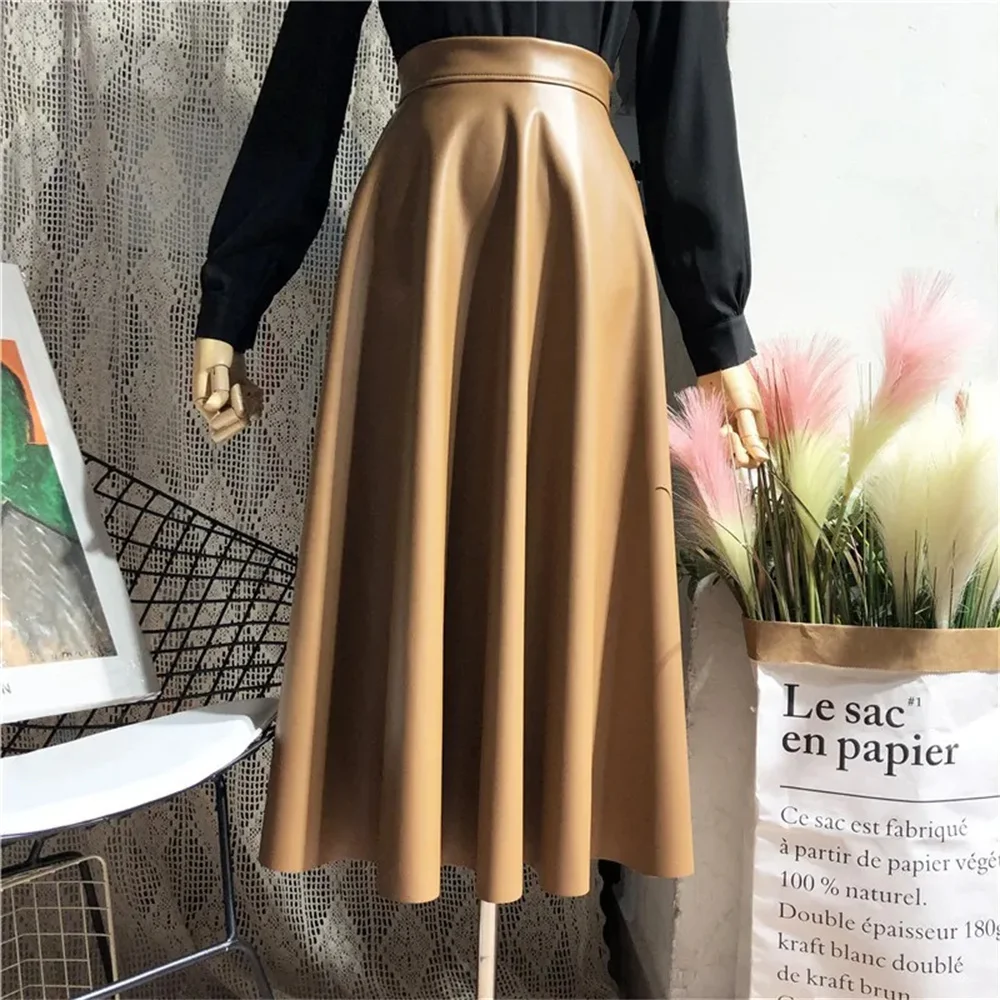 Womens PU Leather Midi Skirt Image 9