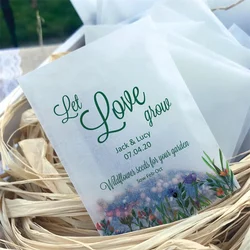 25pcs Eco-friendly glassine wedding favour seed bags - Different sizes - Let love grow biodegradable favour bags