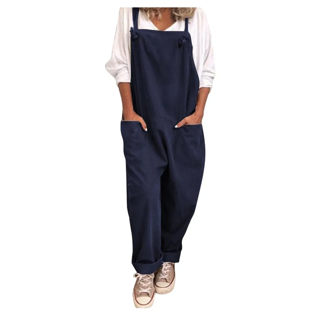 Womens Plus Size Overalls Sleeveless Pocket Casual Loose Dungarees Romper Baggy Playsuit Jumpsuit Dungarees female Rompers