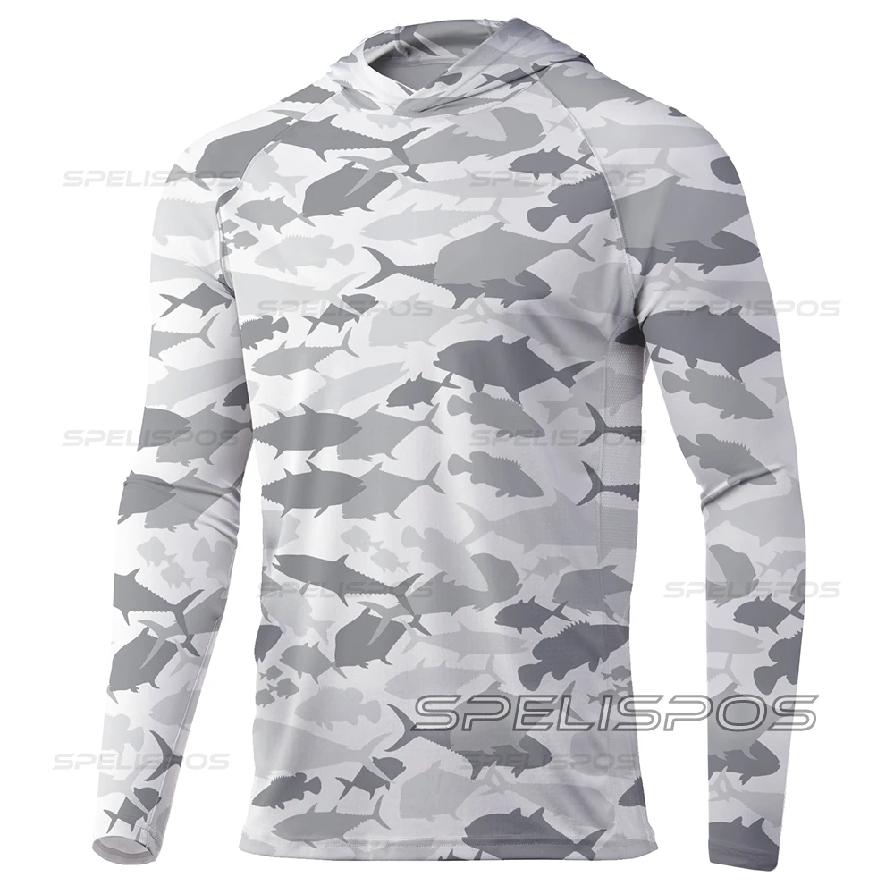 

Fishing Hoodies Sun Anti-UV UPF50+ Summer Gray Shirt Run Fish On Tops Gear Breathable Kit Beach Jersey Hooded Angling Wear Cap