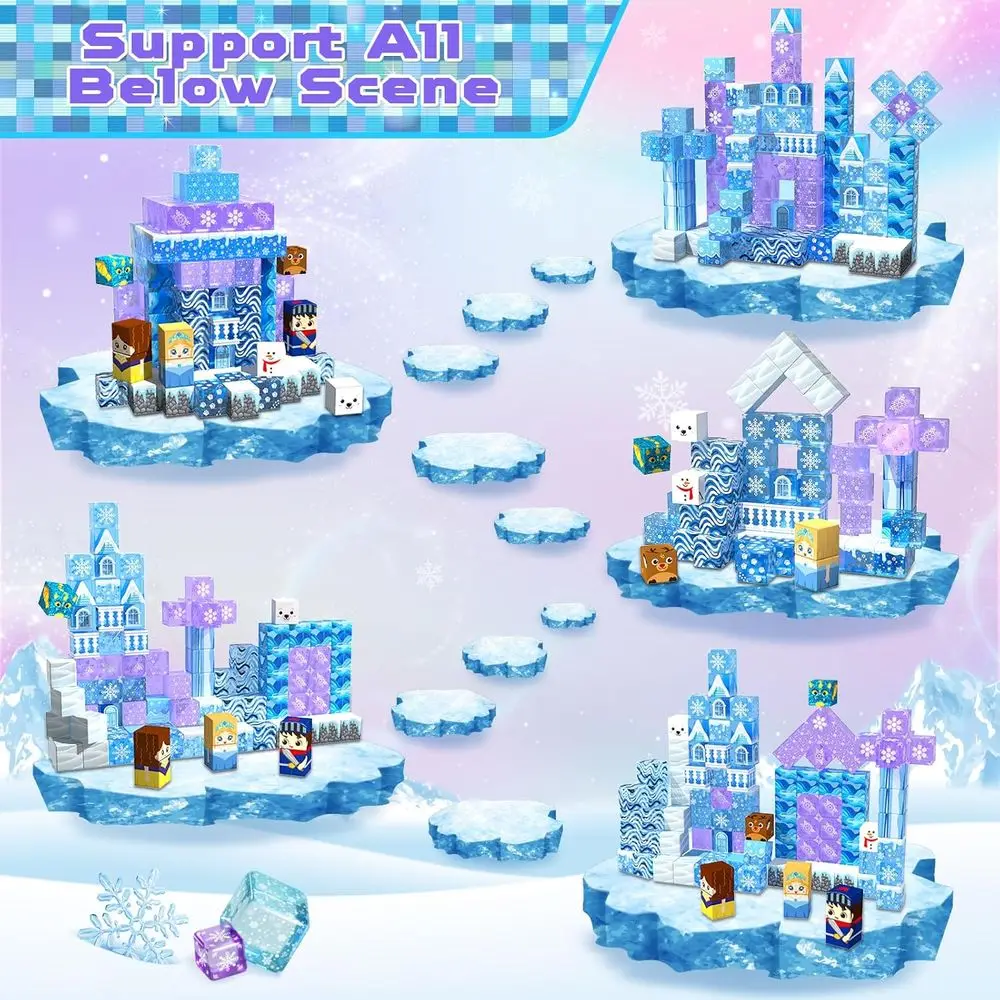 100개 0.8인치 투명 파란색 자석 블록 - 공주 성 테마, 4-8세 어린이용, 3-12세 소녀들에게 이상적인 선물