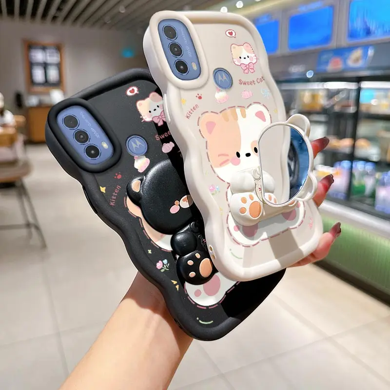 E40 いたずら猫ブラケット 波型シリコン製スマホケース Moto E40 E14 E13 E15 E32 E30 E22S Edge 60S 60Pro 60F 60 40Neo カバー用