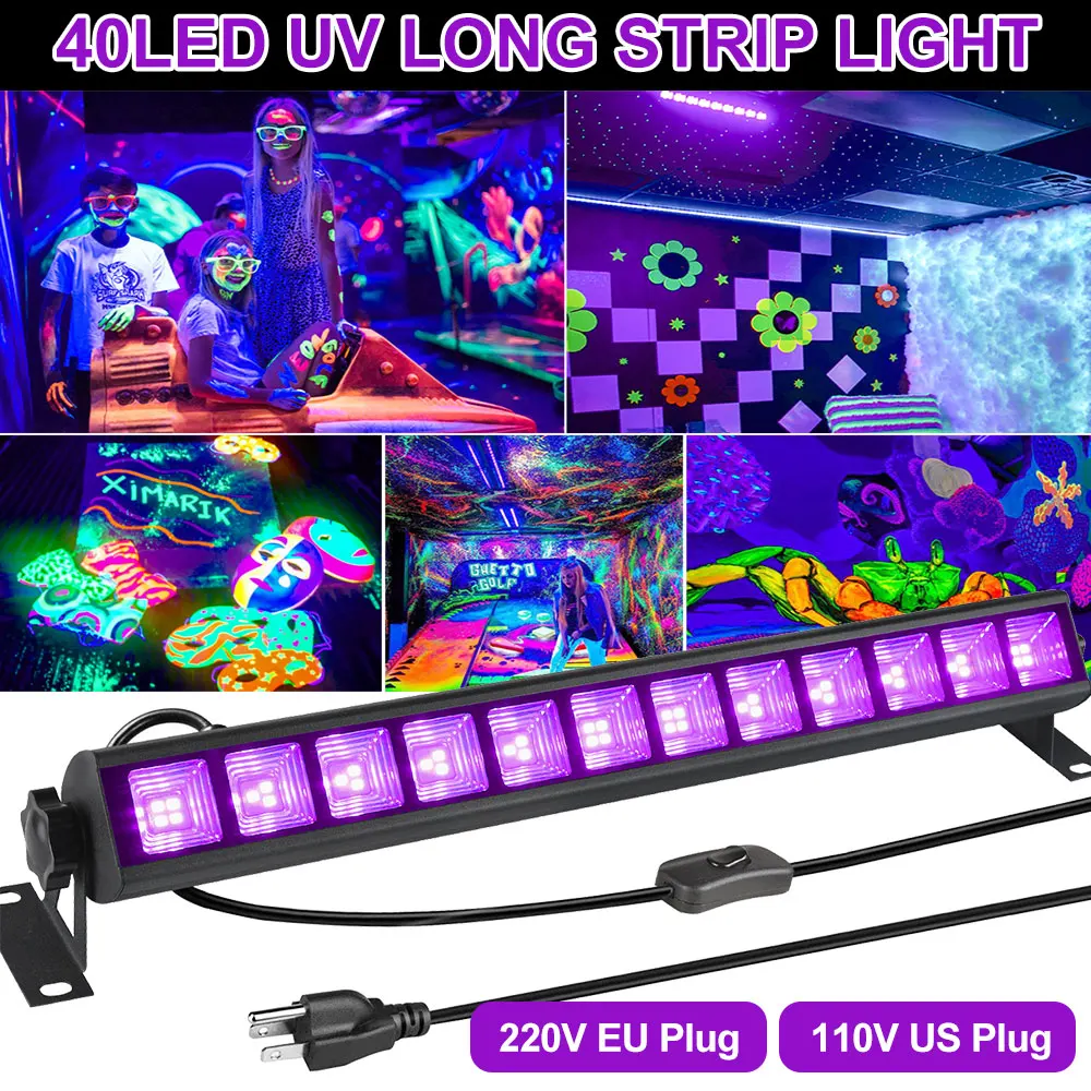 LED 36W 40LEDs UV Wall Washer Lights Violet Long Strip Lights Halloween Haunted House Fluorescent Lights purple light