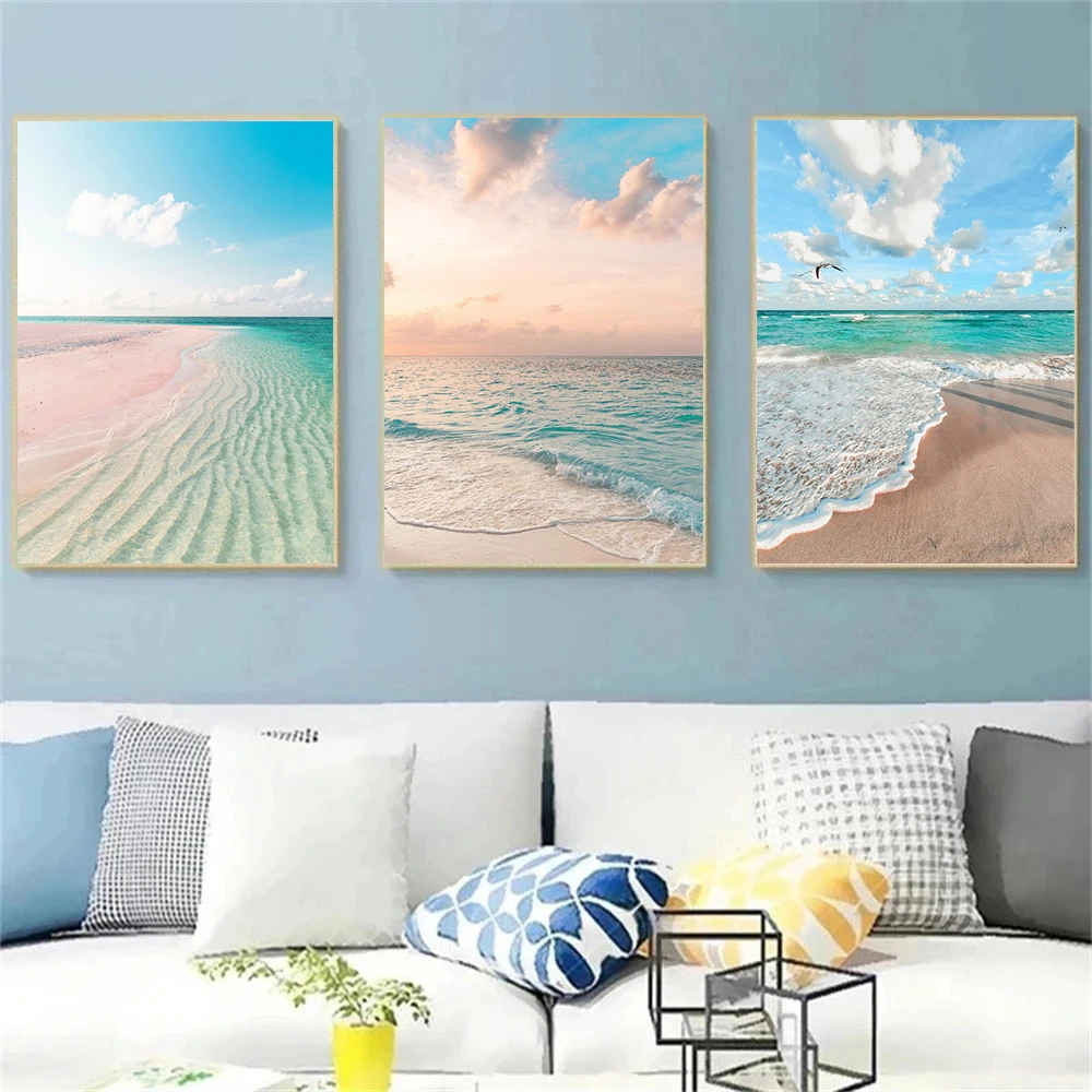 Sky Clouds Sea Beach Posters Canvas Painting Coastal Print Seascape Wall Art Waves Poster Nordic Wall Pictures Living Room Decor