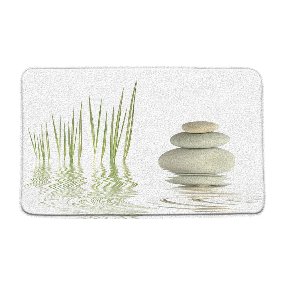 Spa Bath Mats Exotic Bamboo Stalks Candle Zen Stone Floral Bathroom Rugs Flannel Floor Carpets Entrance Doormat Non Slip Backing