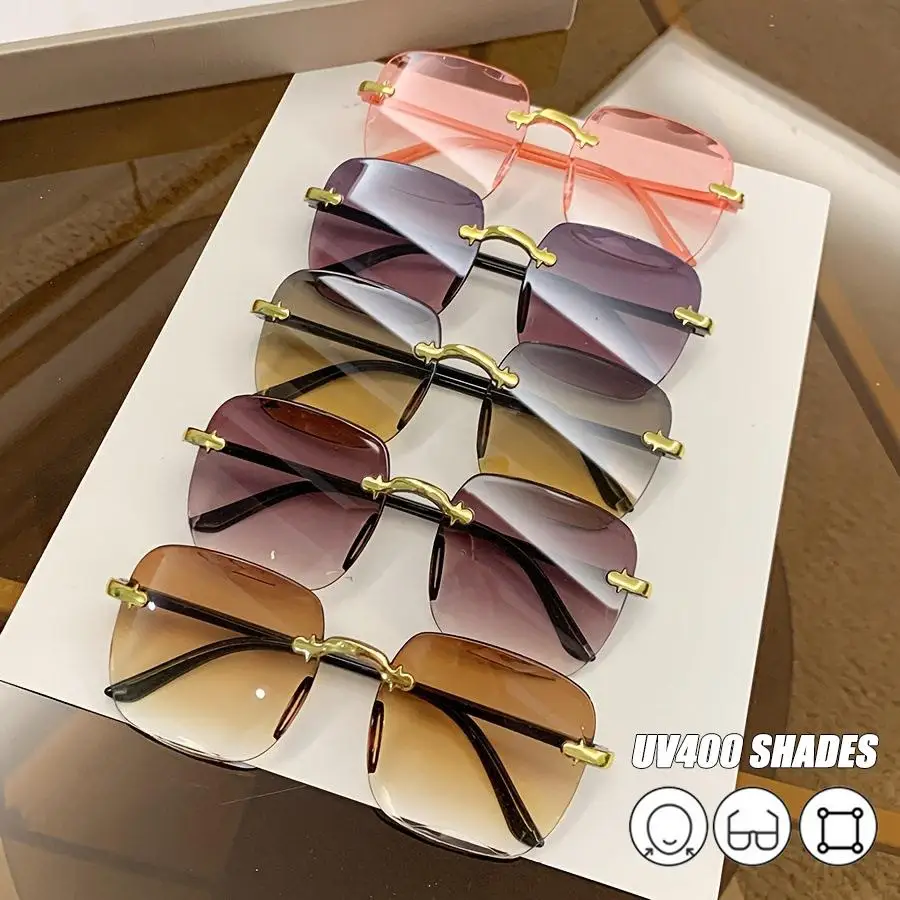 Óculos de Sol Sem Armação Y2K com Gradiente, Moda Coreana Hip Pop, Anti-Ultravioleta, Elegantes e Luxuosos para Viagens ao Ar Livre, Unissex