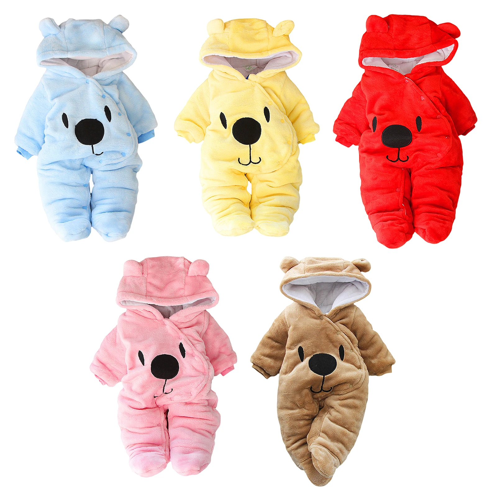 VISgogo 0-18 Months Baby Hooded Footie Romper Snap Up Fleece Snowsuit Winter Outwear Cute Pattern Jumpsuit