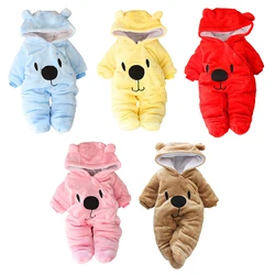 VISgogo 0-18 Months Baby Hooded Footie Romper Snap Up Fleece Snowsuit Winter Outwear Cute Pattern Jumpsuit