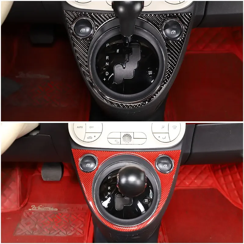 

For Fiat 500 2011-2019 real Carbon Fiber Car Gear Shift Panel Center Console Cover Trim Sticker Car Accessories（Soft Carbon）