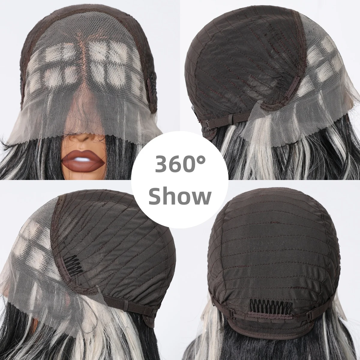 HENRY MARGU Long Wavy Synthetic Lace Front Wig Black White Highlight Curly Wig 13*4 Lace Frontal Natural Wig for Women Daily Use