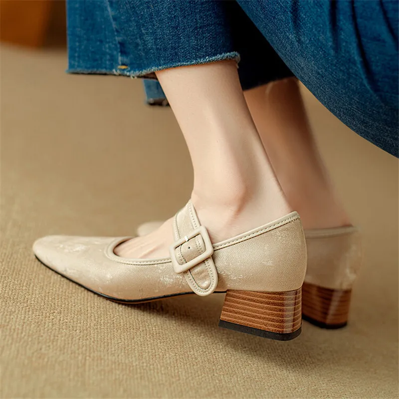 Spring Women Shoes Square Toe Women Pumps Fashion Retro Mary Jane Shoes for Women Chunky Heels Ladies Shoes Zapatos De Mujer