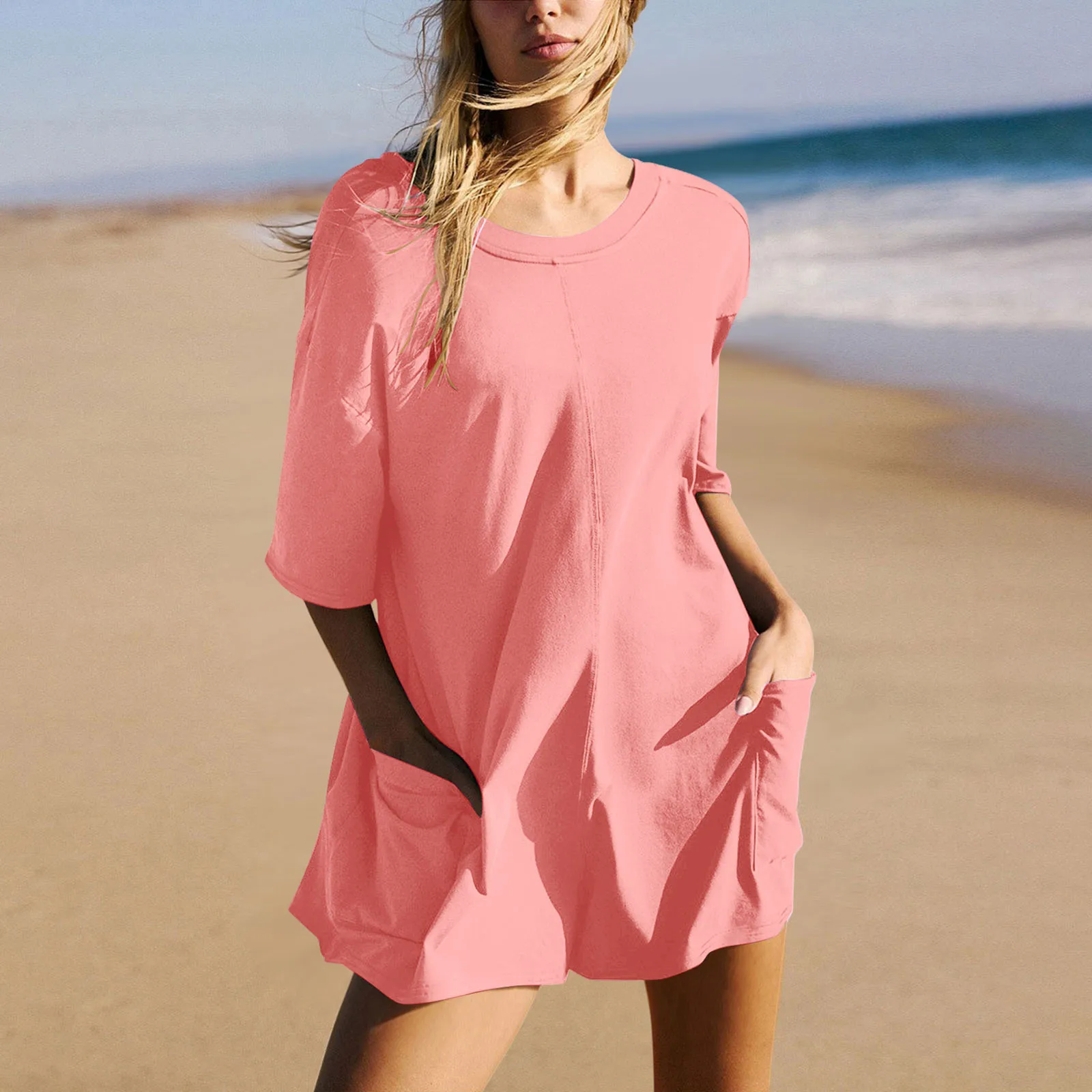 

Fashion Short Sleeve Loose Beach Jumpsuits For Women 2024 Summer Casual Pocket Casual Shorts One Pieces Pink Playsuit Romper
