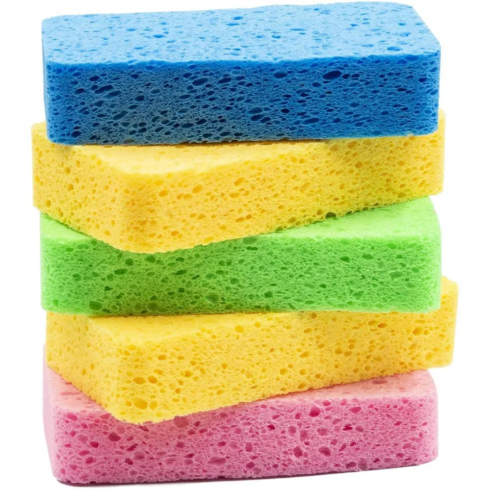 Large Cellulose Sponges Kitchen Sponges for Dish Duty Scrub Sponges Non-Scratch Dish Scrubber Sponge for Cookware 5 Pcs