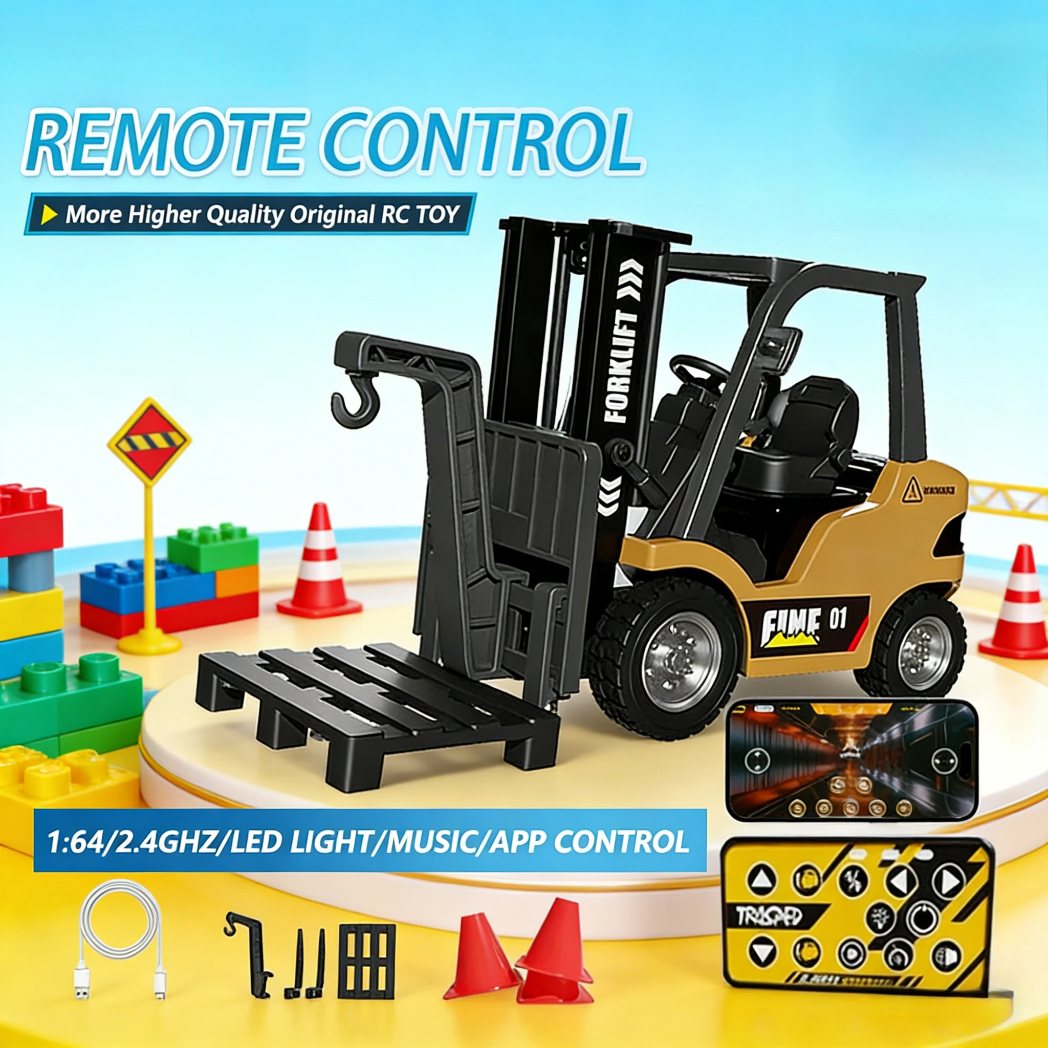 

1/64 радиоуправляемые грузовики, мини-сплав, вилочный погрузчик, звуки, автомобиль с дистанционным управлением, небольшой инженерный автомобиль, игрушки, управление через приложение, вилочный погрузчик