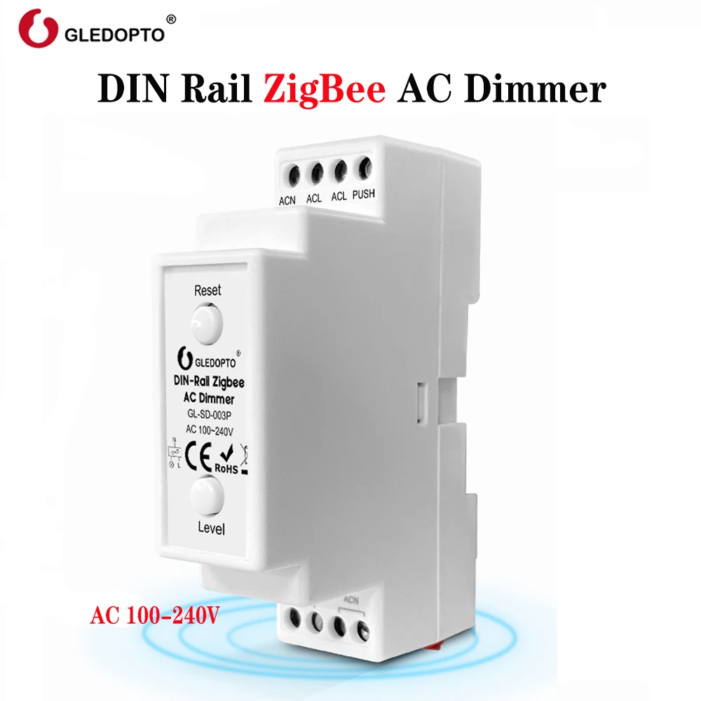 

GLEDOPTO ZigBee3.0 Din-рейка, диммер переменного тока, направляющая 35 мм, работает с Tuya SmartThings Alexa Smart Life AC100-240V