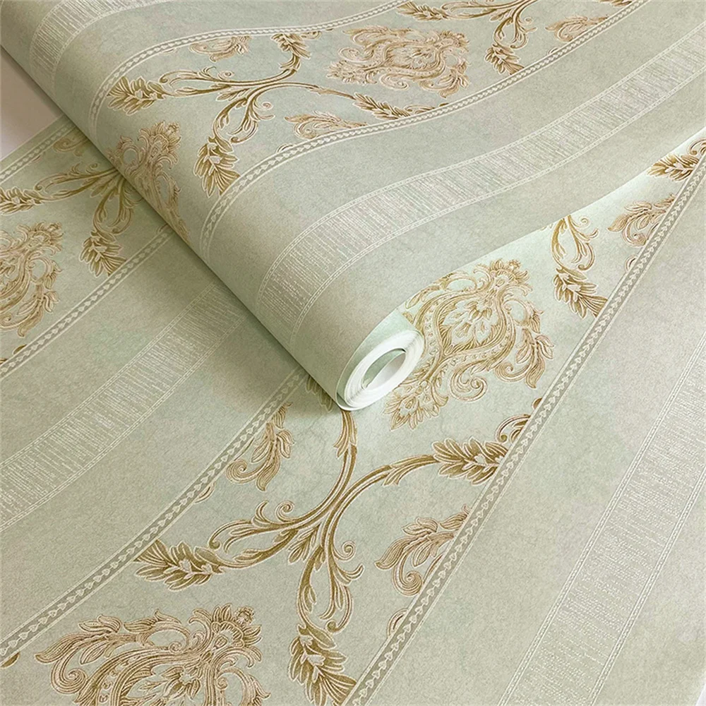 Damascus 3D Embossed Wallpaper European Style Non-woven Bedroom Living Room TV Background Striped Wallpaper Home Decor