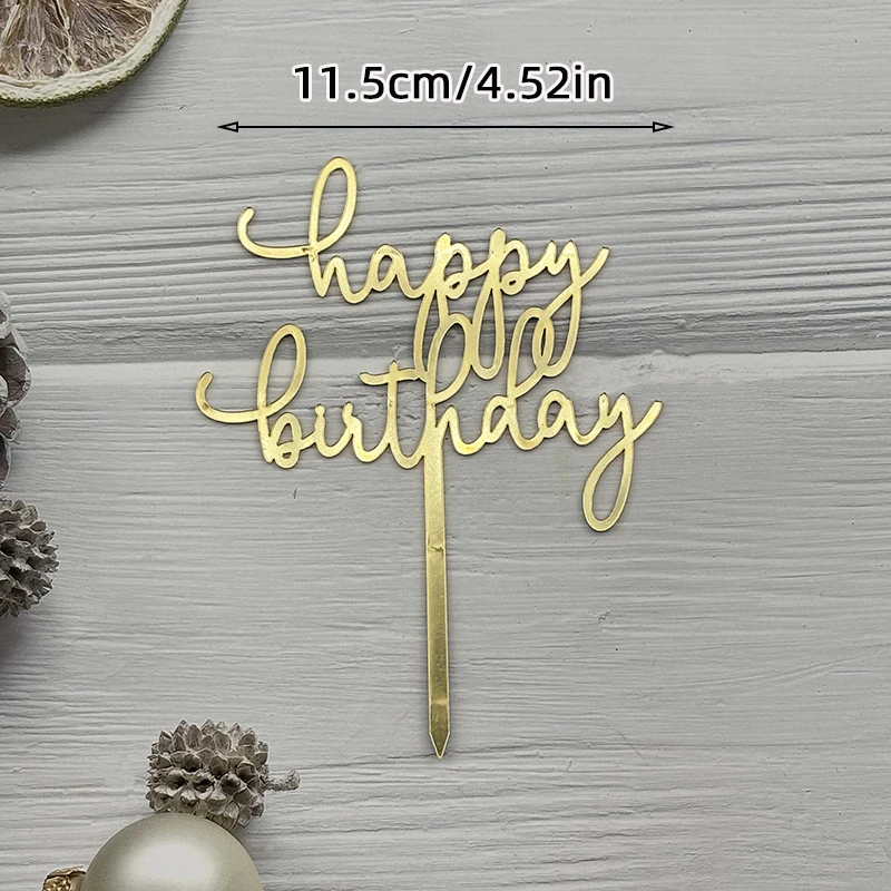 Einfacher Tortenaufsatz „Alles Gute zum Geburtstag“, Silber, Rosa, Gold, Acryl, für Kinder, Babyparty, Party, Dessert, Kuchendekoration, Geschenkzubehör – Detail 2