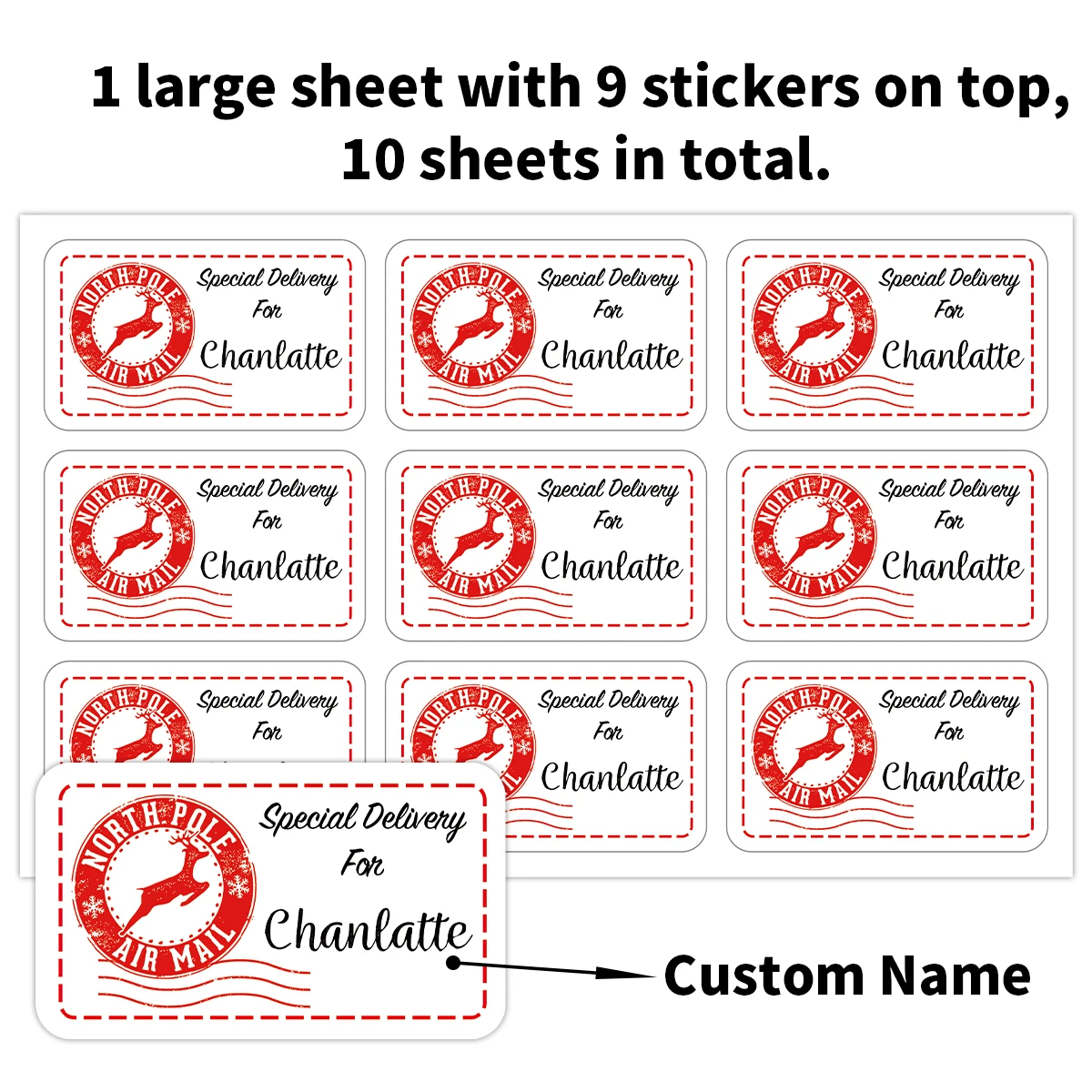 90 Stück/10 Blatt Weihnachtsaufkleber mit individuellem Text, personalisierte Namensetiketten ​ ,Sondergeschenke für Familie, Freunde, Weihnachtsparty-Dekoration