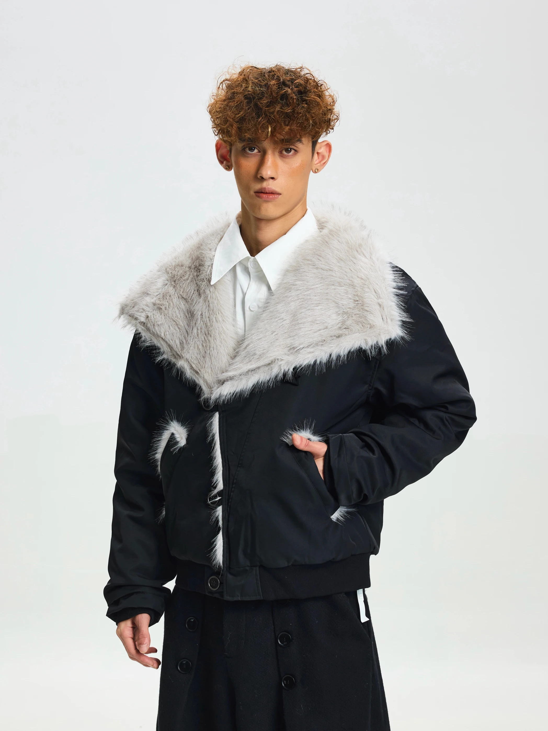 

Ретро-американская куртка-бомбер с мехом и шелком, на пуговицах, с вышивкой горного орла, из хлопка, свободного кроя, с длинными рукавами